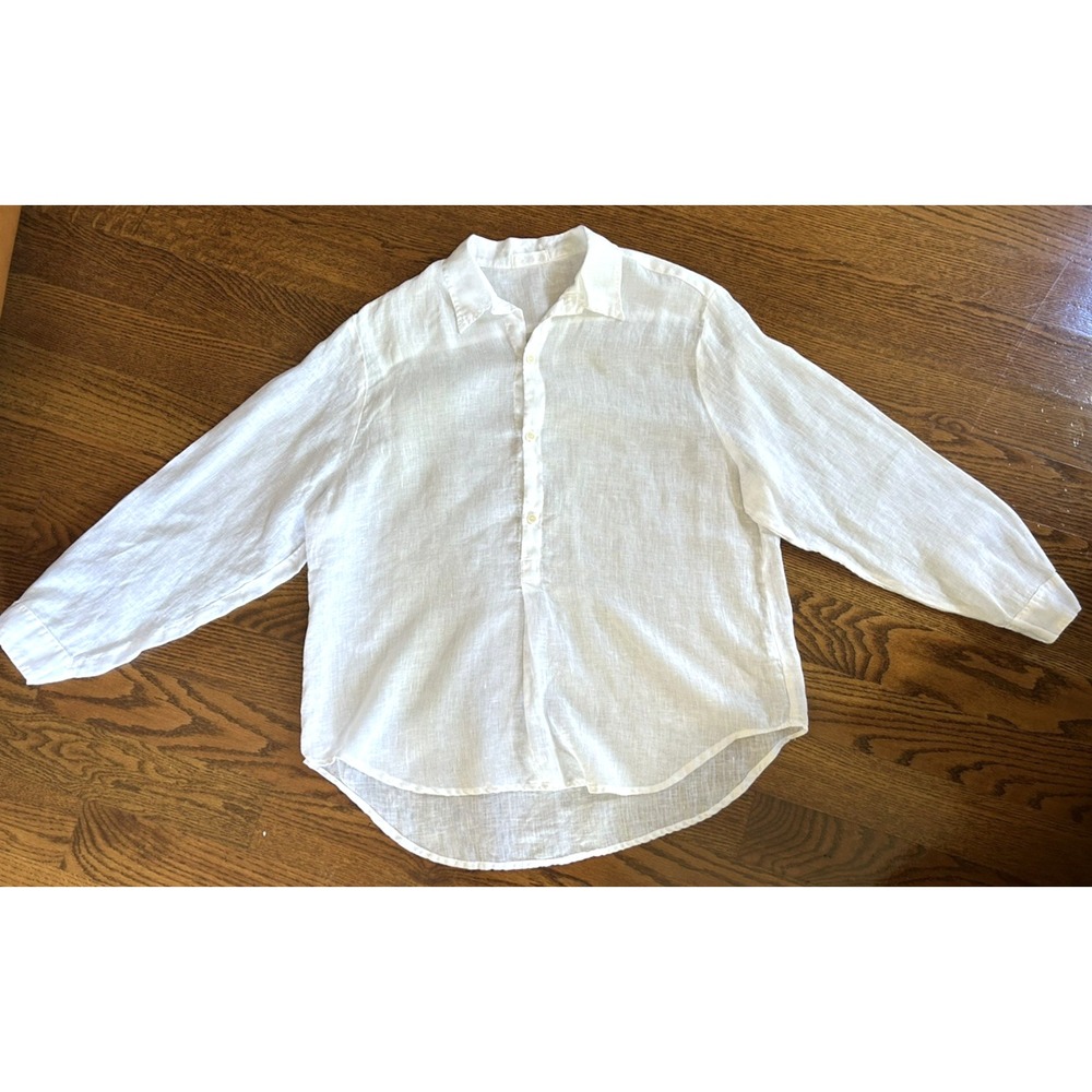 CP Shades 100% Linen White Luxury Blouse Resortcore Coastal Grandma Size S